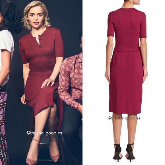 ALTUZARRA Jefferson Dress Burgundy Knit Button Midi - Picture 2 of 7